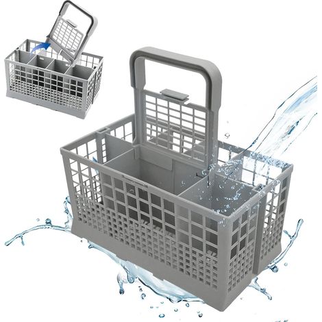 1 - Panier à couverts - Accessoire lave-vaisselle - Compatible Bosch Siemens - Poignée amovible - Plastique résistant - Gris - 24x13,9 cm
