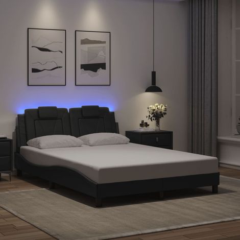 Cadre de lit avec LED et tête de lit en similicuir gris 140 x 200 cm sans matelas - PANGIVO (1/5)