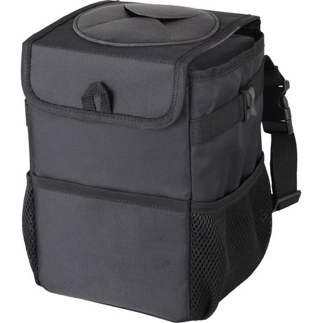 Poubelle Voiture - Couvercle Rabattable Étanche 7,6 L Fixation Tête D'Appui Porte-Gobelet Boîte à Ordures Portable avec Poches de Rangement