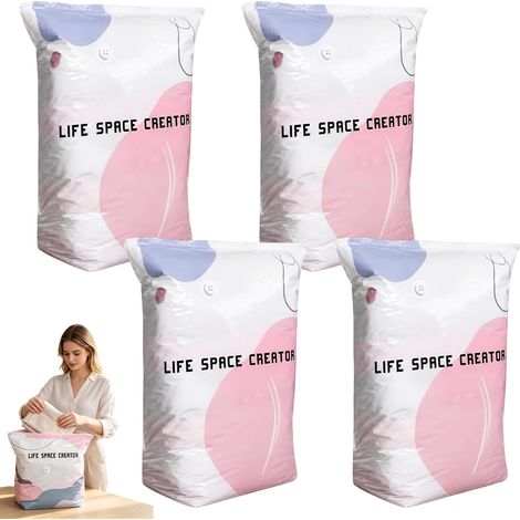 Sacs De Compression Sous Vide Réutilisables, 4 Pack Sacs de rangement sous vide sans pompe, Sac Sous Vide Vetement Aspirateur Cube (1/5)