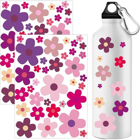 Sticker Fleurs - Autocollants Étanches PVC pour Vélo Voiture Moto Ordinateur Portable - Set de 2 Feuilles Dimensions 2x2 cm à 8x8 cm (1/5)