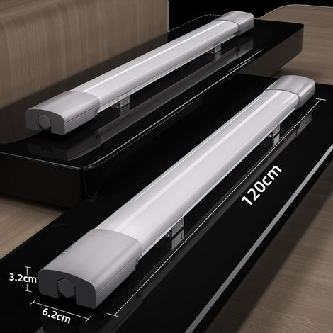 Modlicht-Lot de 2 Tube LED étanche Gris 120cm 36W 4000LM 5000K,PC,IP65,110LM/W,Éco 70%,ultra-fin Réglette LED pour Garage Atelier Buanderie [Classe E]