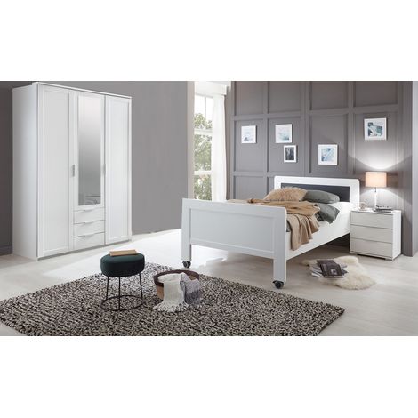 Chambre à coucher complète enfant (lit 90x200cm + chevet + armoire ) coloris blanc -PEGANE-