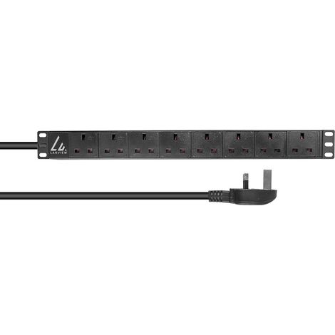 Regleta de enchufes Lanview UK, montaje en rack 1U, 13 A, 8 tomas, cable de 3 m, LVR-3MUK-SPD-UK8