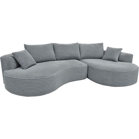 Sofa-Garnitur HHG-671, 3-Sitzer Couch Loungesofa, Stoff/Textil Cord (370 g/m²) Liegefläche rechts hellgrau (1/5)