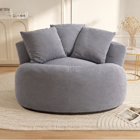 Fauteuil de sol rond en velours côtelé gris, assise profonde et moelleuse avec mousse résiliente, chaise lounge légère pour salon, chambre, dortoir ou coin lecture – CHICFURN (1/5)