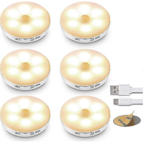 Lot de 6 lampes LED rechargeables avec détecteur de mouvement - Éclairage intérieur pour placards et escaliers (1/4)