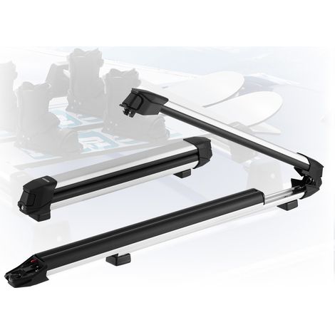 Porte-skis sur barre de toit, compatible avec la plupart des barres transversales à fentes, support pour planche à neige universel en Alu avec verrou, pour 6 paires de skis ou 4 planches, 2 pcs