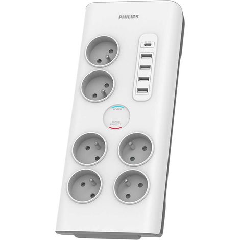 PHILIPS SPN7060WA/60 PROTECTION SURTENSION BLANC 6 SORTIE(S) CA 2 M PHIL-SPN7060WA/60 (1/3)