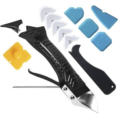 5 in 1 Silicone Extractor - Grout Scraper - 6 Interchangeable Silicone Pads - Sealant Nozzles for Kitchen, Bathroom, Floor, Sink, Window - White (1/5)