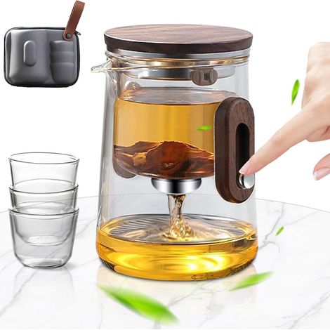 Magische Teekanne – Mini-Teekanne aus Glas mit integriertem Sieb, 1 Kanne, 3 Tassen, Reise-Teeset aus Glas für vielseitige Zubereitung von Tee und Kaffee (1/5)