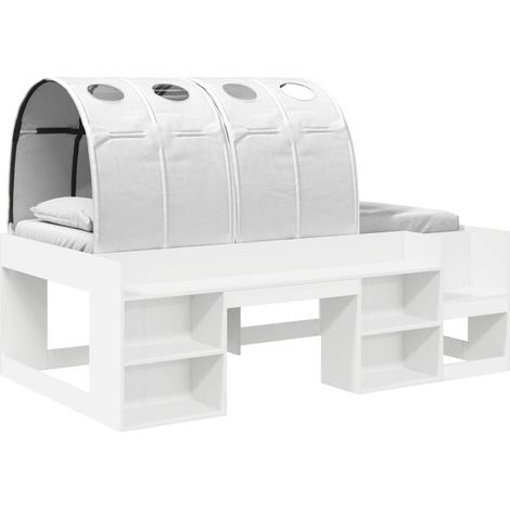 Lit haut pour enfant, avec espace de rangement, en bois d'ingénierie blanc. (1/5)