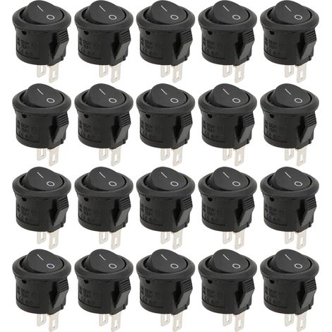 Round Rocker Switch Black On Off SPST Mini for Marine Boat 20 Pieces (1/5)