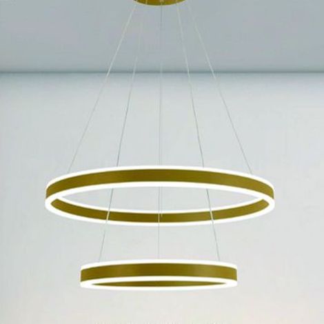 TrAdE Shop Traesio - Lampadario A Sospensione Led Moderno Doppio Cerchio Oro 58w Con Telecomando 31883 - (1/5)