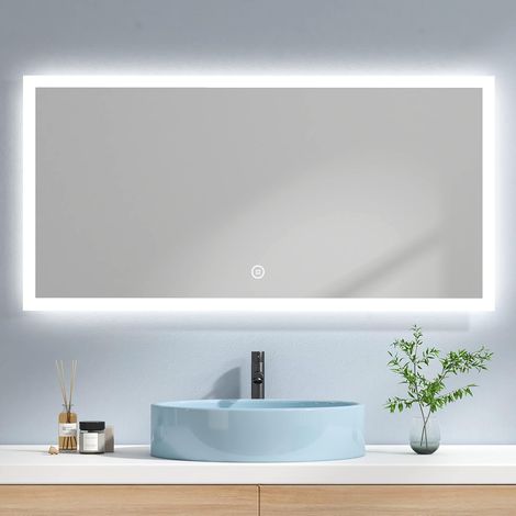 EMKE Espejo de baño con luz Espejo de baño LED, espejo para baño horizontal, espejo de baño de gran tamaño, 120 x 60 cm Luz Blanca Fria 6500K + Interruptor Táctil (1/4)