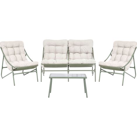 Conjunto de jardín exterior sofá 2 plazas dos sillones y una mesa verde y beige Molveno