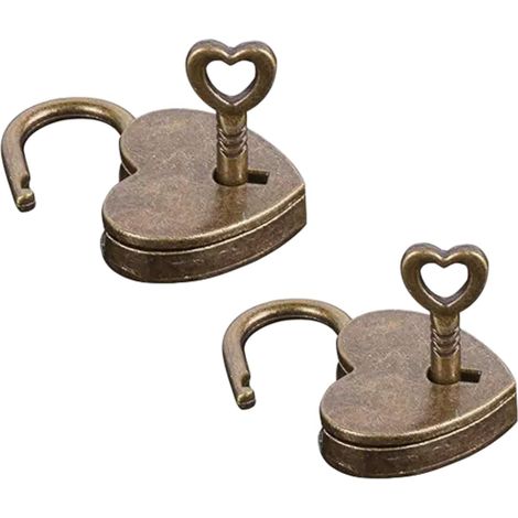 Lot de 2 cadenas en laiton antique en forme de cœur - Cadenas de voyage et de rangement (1/5)