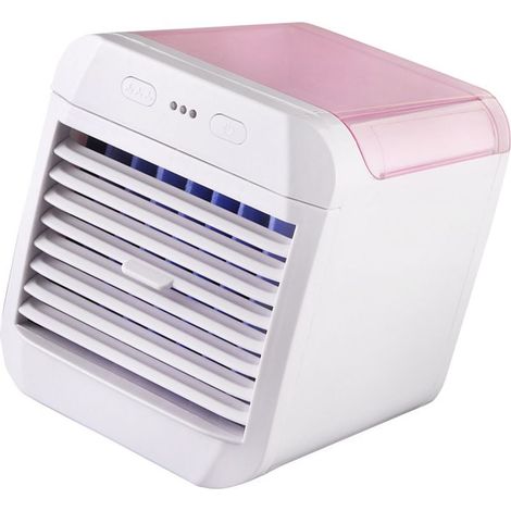 Climatiseur portable, mini ventilateur rafraîchissant, refroidisseur d'air, 3 vitesses de ventilation, humidificateur de bureau alimenté par USB, veilleuse, rose (1/5)