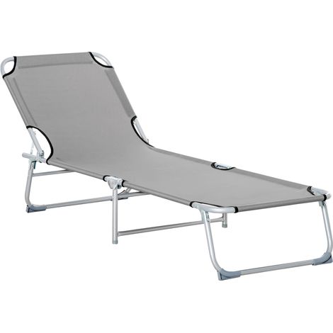 Outsunny Camping Cot Picnic Sun Lounger Portable Folding Chaise Chair Patio Grey (1/5)
