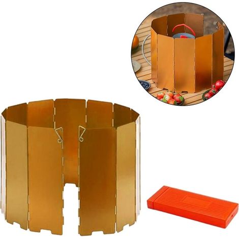 Pare-vent pour réchaud, pare-brise pliable et léger à 12 panneaux, protection contre le vent pour la randonnée, le pique-nique et la cuisine en plein air, couleur or (1/4)