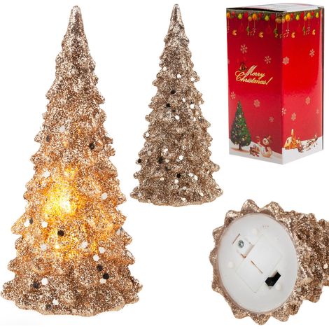 TG51109 LED-Weihnachtsbaum mit Goldglitzer, Kunststoff, Weihnachtsmann-Geschenk