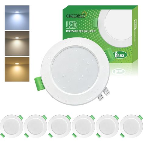 Spot LED Encastrable Extra Plat 5W 480LM, Spot LED Encastrable 68mm-80mm, Blanc Chaud 2700K Blanc Neutre 4000K Blanc Froid 6000K Réglable, IP44 Spots de Plafond LED Salle de Bain, Lot de 6. (1/5)