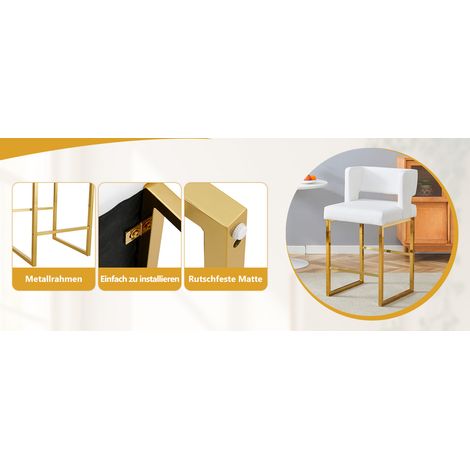 Ensemble de deux tabourets de bar de style nordique, au design carré moderne, avec pieds en métal doré, légers et confortables. Disponibles en plusieurs coloris. (1/5)