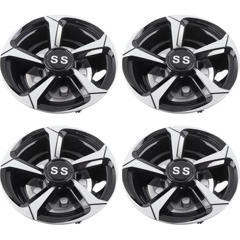 Jante de roue de golf 4 pièces 8 pouces, capuchon de moyeu universel, résistant aux chocs, léger, argent et noir, compatible E‑Z‑GO (1/5)