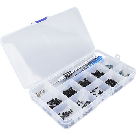 205 pièces d'outils de réparation pour voitures radiocommandées Traxxas 1/18 : vis à tête plate ronde et tournevis à roulement.
