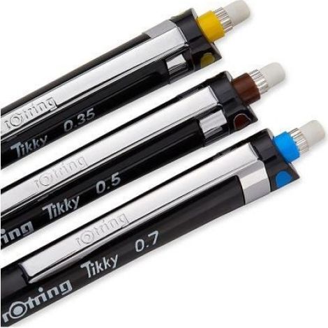 rOtring Tikky, lot de 3 Porte mines Noir, HB 0.35/0.5/0.7mm, étui transparent (1/4)