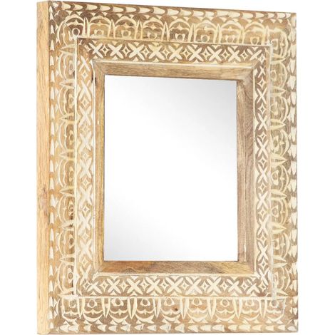 Miroir sculpté à la main 50x50x2,6 cm Bois de manguier solide