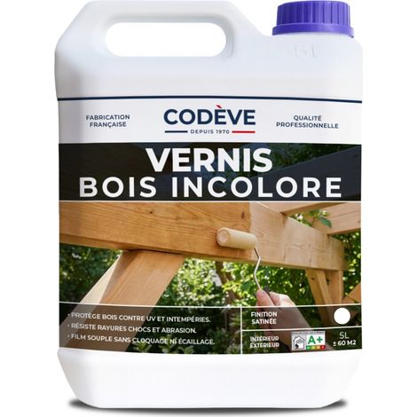 Codève Bois – Vernis incolore pour bois dur 5 L – Excellente résistance UV – Met en valeur le veinage naturel – Application facile au pinceau