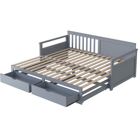Letto banquette grigio 90x190 convertibile in 180x190 con cassetti e letto estraibile (1/5)