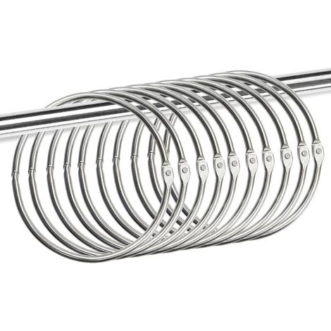 Lot de 40 Anneaux de Rideaux à Ouvrir, Anneau Rideau Douche, Anneaux de Reliure, Clips Métalliques pour Anneaux pour Tringles à Rideaux et Rideau Rail (Argenté) (1/5)