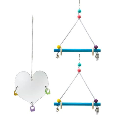 Lot de 3 balançoires pour perroquets et poules, support pour cage à oiseaux, perchoir pour poules individuelles avec anneaux à mâcher (1/5)