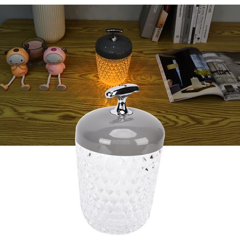 Lampe de bureau LED en cristal, trois couleurs à intensité variable, veilleuse rechargeable USB, lampe de chevet, grise (1/5)