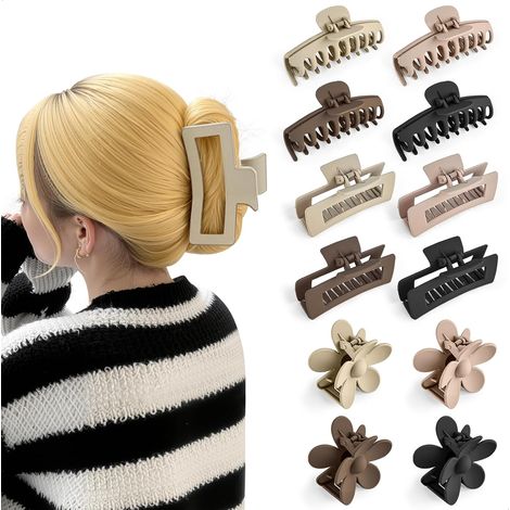 Pinces à Cheveux, Lot de 12 Pince Cheveux Femme Différentes Tailles Antidérapante, Grande Pince Fleur Griffe pour Femmes Epais et Fins, Hair Clip avec 3 Styles, 4 Couleur Différent (1/5)
