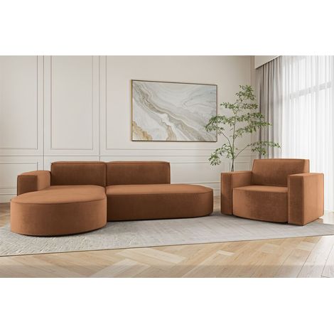 Sofa Set 2-teilig Sessel und Ecksofa PALMA XS Stoff Noel Ziegelrot Ottomane Links (1/3)