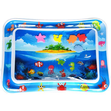 Tapis d'eau bébé PVC gonflable motifs poissons rectangle bleu style île pour enfants jeu d'eau (1/5)