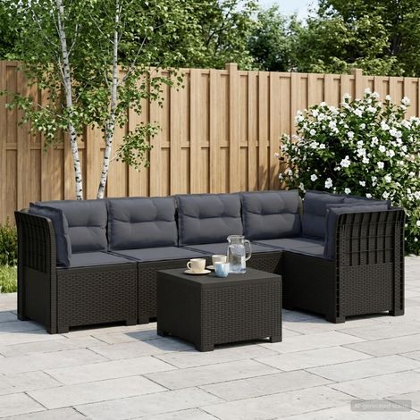 Canapé de Jardin Modulable 5 Places en PP Aspect Rotin avec Coussins Anthracite - PANGIVO (1/5)