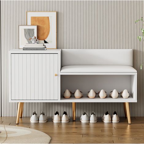 Banco zapatero 100x38x58 cm blanco de aglomerado con asiento y respaldo acolchados (1/5)