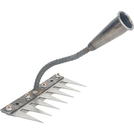 Râteau de jardin robuste avec dents en acier au carbone, extracteur de désherbage multi-usage pour jardin, plantation de ferme, pelouse et parterres de fleurs, désherbage robuste à sept dents en métal (1/4)