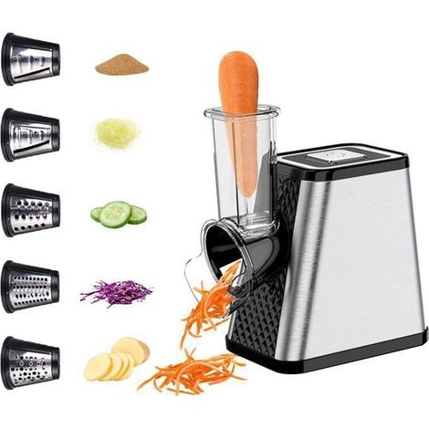 Coupe-légumes électrique, 5 lames, râpe électrique 5 en 1, tranches fines, tranches épaisses, râpage épais, râpage fin, râpé (1/5)