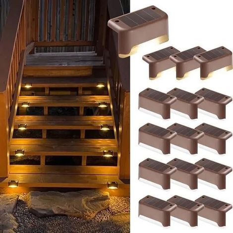 HOXILEELEOLot de 16 Lampes Solaires d'extérieur pour Escalier Étanche Éclairage LED pour Marches, Clôture, Cour, Terrasse,Chemin,Blanc Chaud (1/5)