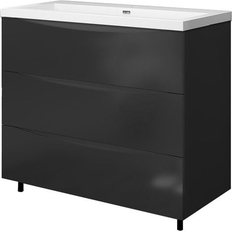 OCEAN Meuble salle de bain acve lavabo 99cm, Suspendu - 3 Tiroirs, Anthracite Haute Brillance (1/5)