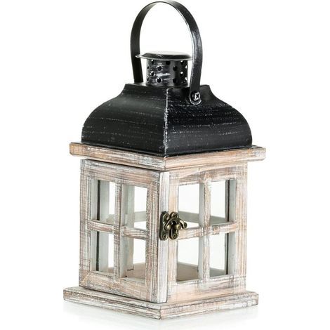 Lanterne Bougie en Bois - 22cm Lanterne Blanc Decorative, Bougeoir Vintage Decoration de Table Shabby Chic Exterieur Intérieure Deco Maison Jardin Mariage Noël- (1/5)