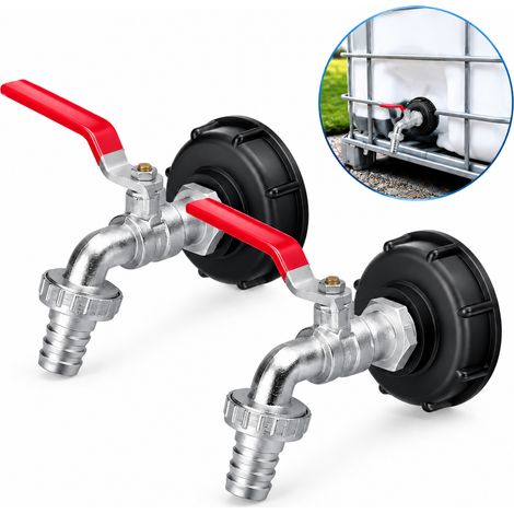 Robinet Cuve Eau de Pluie S60X6 Double Sortie Laiton pour Réservoir IBC 1000L (1/5)