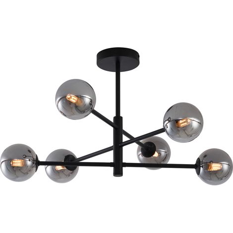 Modern Ceiling Lamp Black with Smoke Glass 6-Lights - Ryan