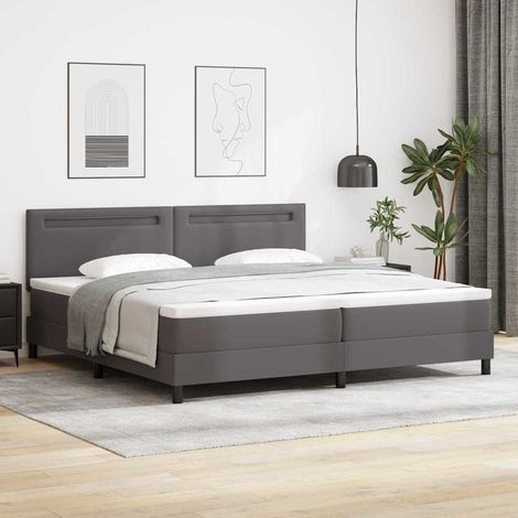vidaXL Letto a molle con testiera Grigio 200 x 200 cm Pelle sintetica (1/5)
