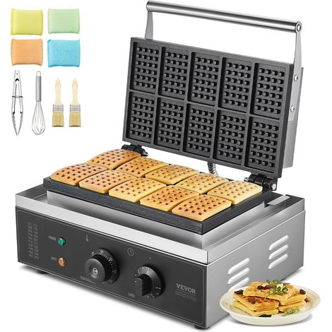 Gaufrier Commercial 1550 W, Appareil à Gaufres Belges Rectangulaires, Capacité 10PCs, en Acier Inoxydable, Antiadhésif, avec Contrôle de la Température et du Temps, Boulangerie, Snack-bar (1/5)